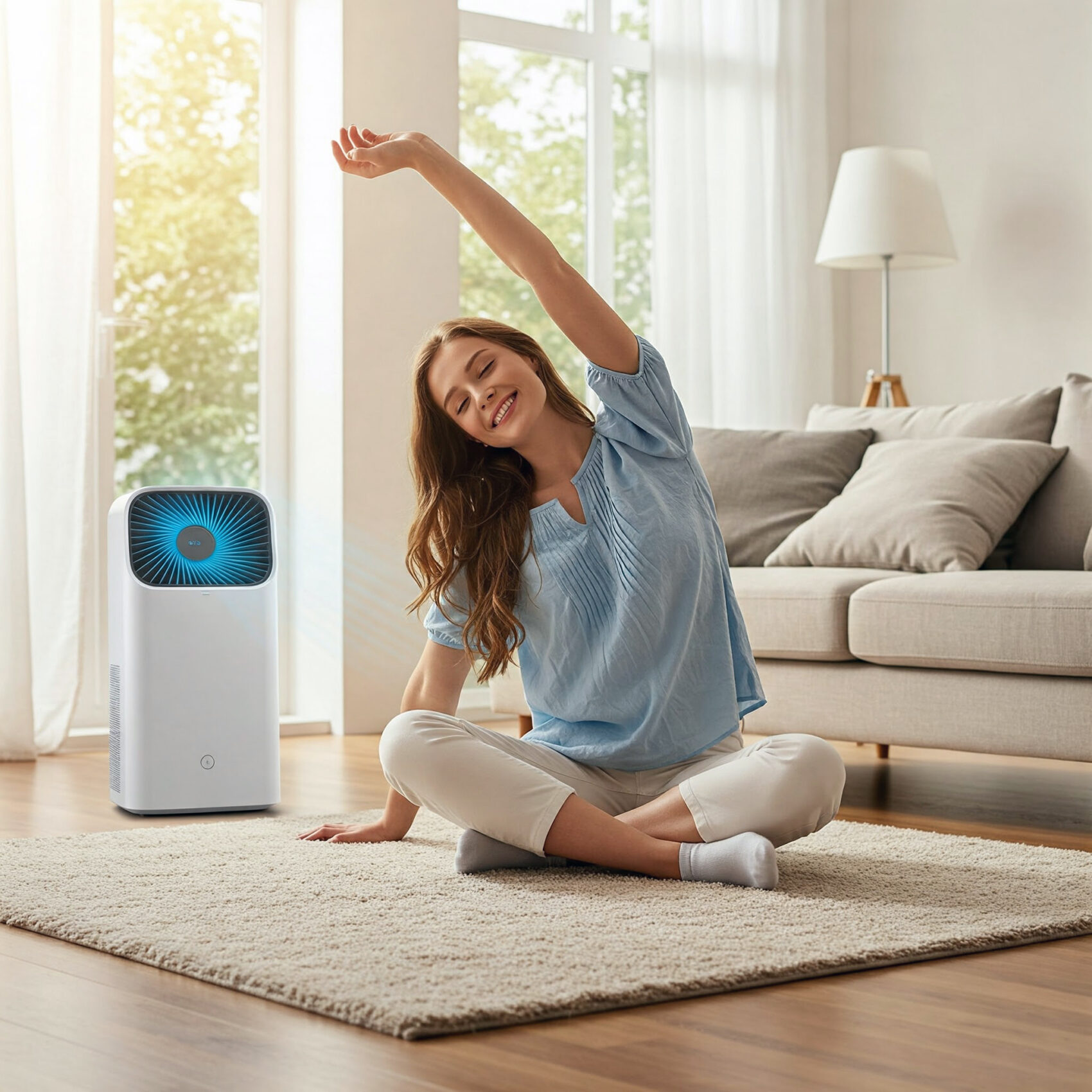 Lanaco air purifier woman stretching